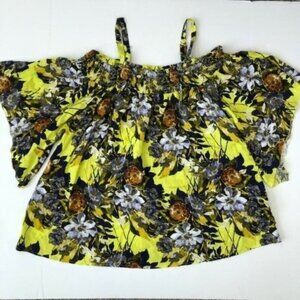 Unique Spectrum Women's Neon Floral Cold Shoulder Top Size 3X